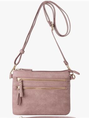 NWT BRENTANO Vegan Multi-Zipper Shoulder/Crossbody Handbag Rose w/ Gold Hardware